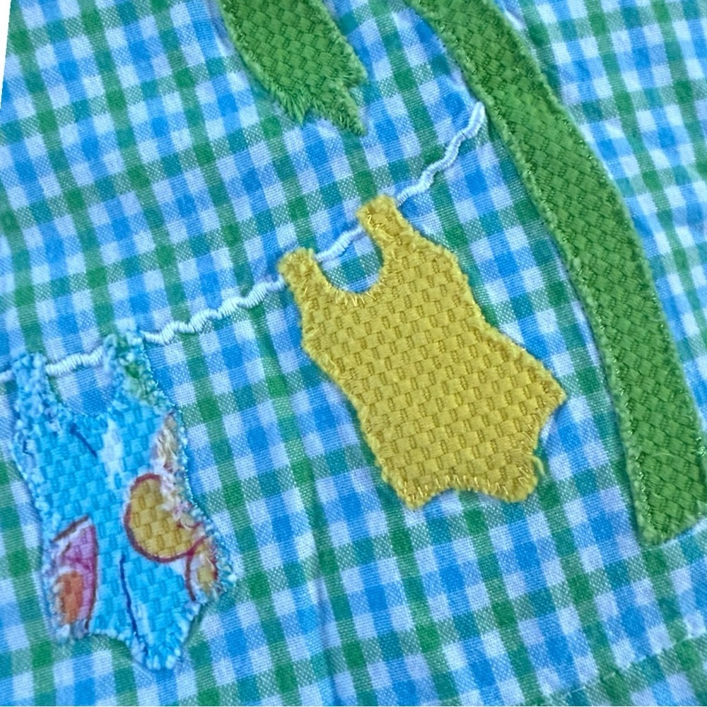 Vintage Greggy Girl Girls 6X Green Gingham Palm Tree Beach Appliqué Cotton Top - Picture 3 of 7